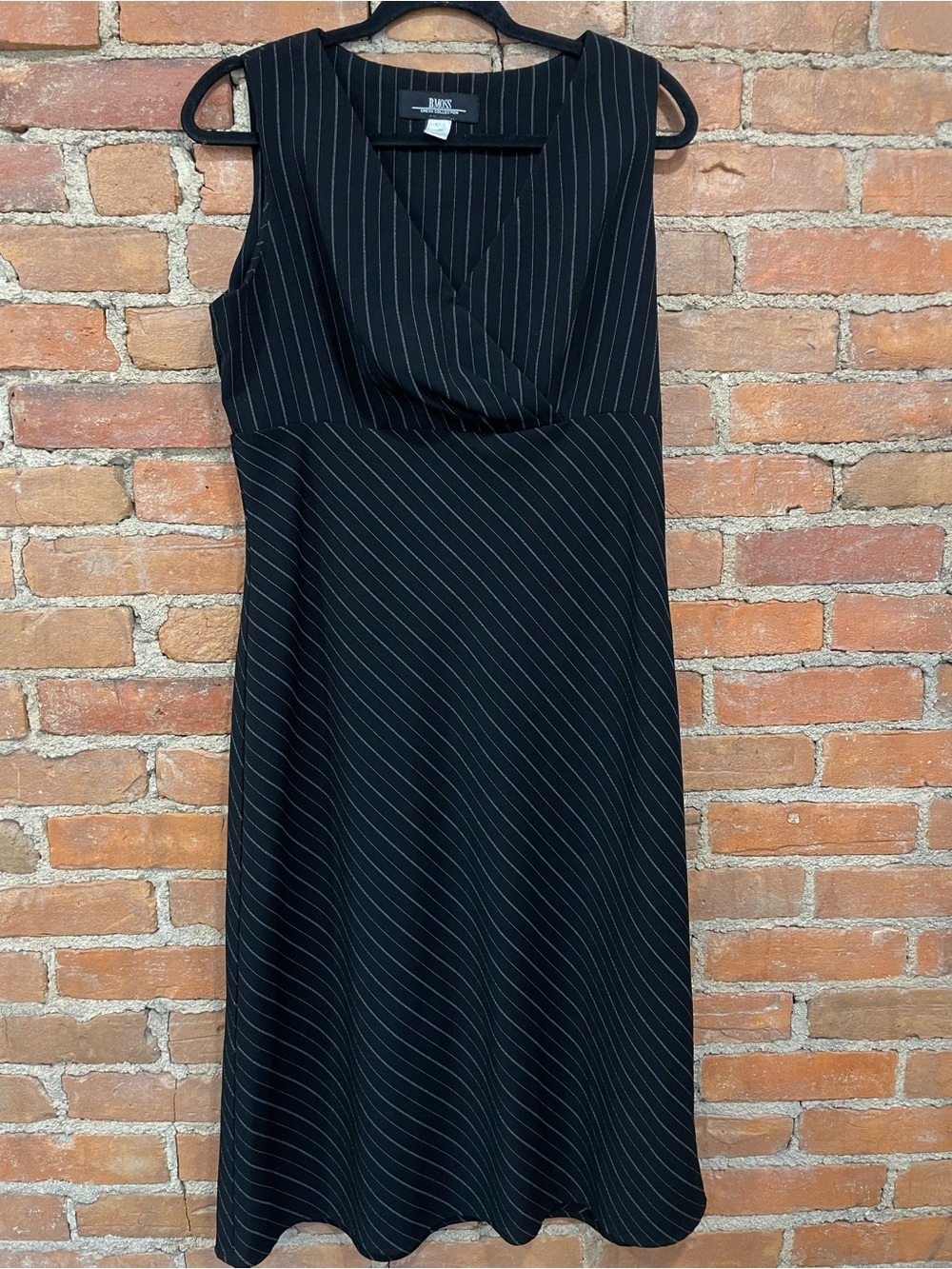 Tailor B. Moss Black Pinstripe Sleeveless V-Neck Dress | Size 12